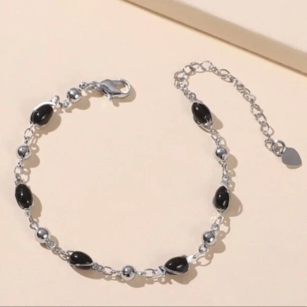 Sleek Silver and Black Bead Bracelet